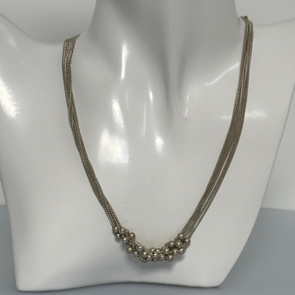 Elegant 925 Sterling Silver Multi-Chain Necklace with Cluster Beads